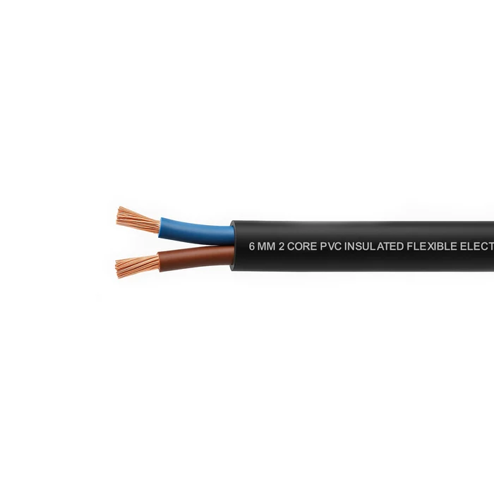 PVC Insulated Electrical Cable Meter Flexible 6mm 2 Core Black MT FLEX-02-0060-BK
