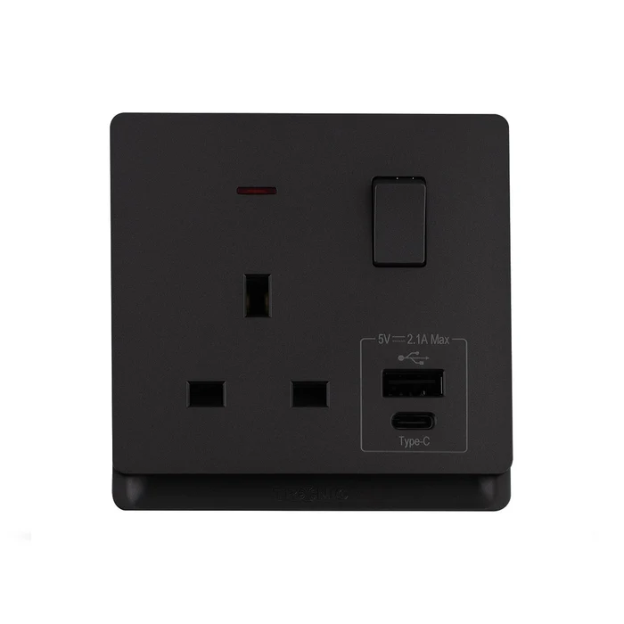 Tronic 13A Switch Socket Single Neon BLACK TD 5113-NE-BK