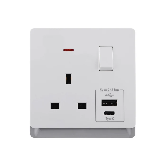 Tronic 13A Switch Socket Single Neon USB IVORY TD 5113-UB-IV