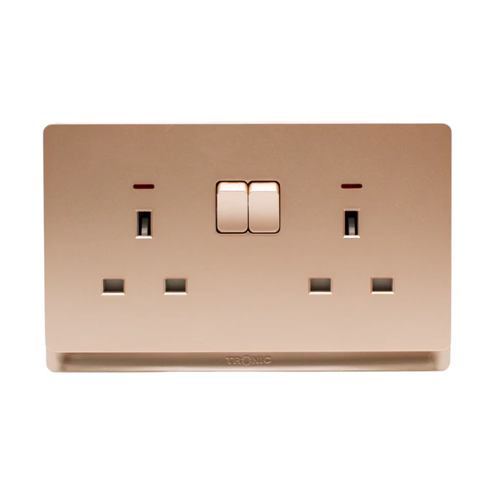 Tronic 13A Switch Socket Twin Neon GOLD TD 5213-NE-GO