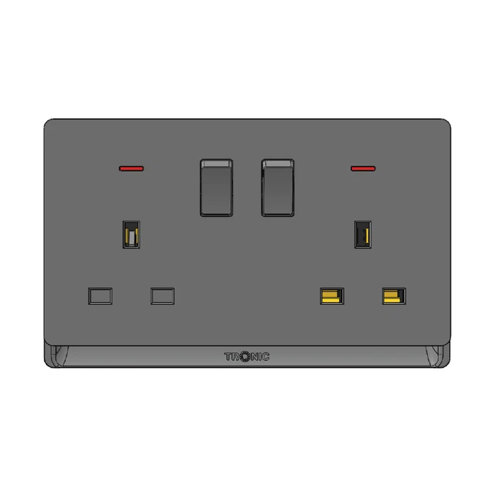 Tronic 13A Switch Socket Twin Neon GREY TD 5213-NE-GY