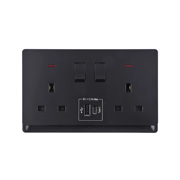 SOCKET 2GANG 13A TYPE C NEON BK