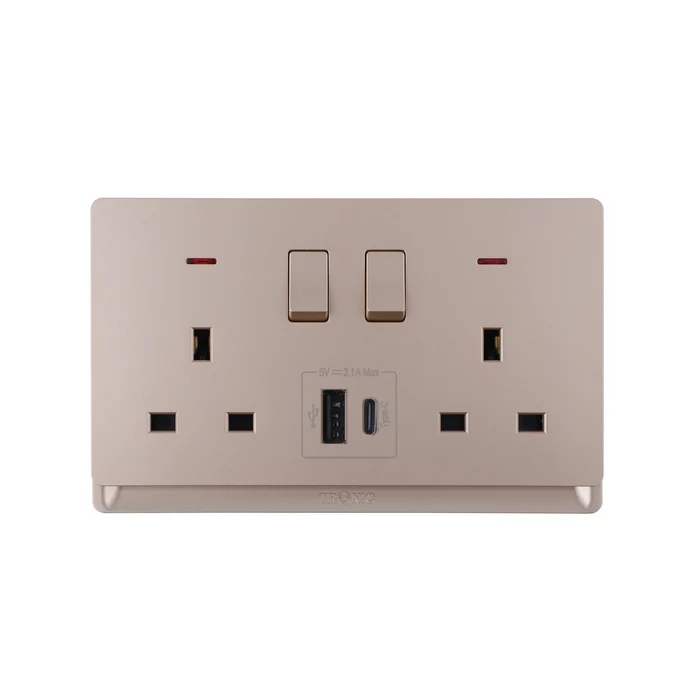 SOCKET 2GANG 13A TYPE C NEON GOLD