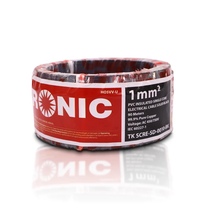 PVC Insulated Electrical Cable 90Mtrs Single Solid 1mm Black TK SCRE-SD-0010-BK
