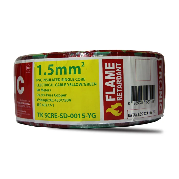 Tronic Electrical Cable Yellow Green 1.5 MM Single core Solid - 90 Meters Roll