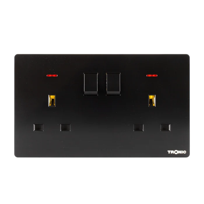 Tronic 13A Switch Socket Twin BLACK TS 5213-BK