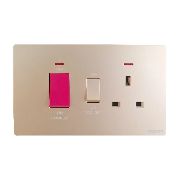 Gold DP 45A Cooker Switch with 13A Switched Socket & Neon