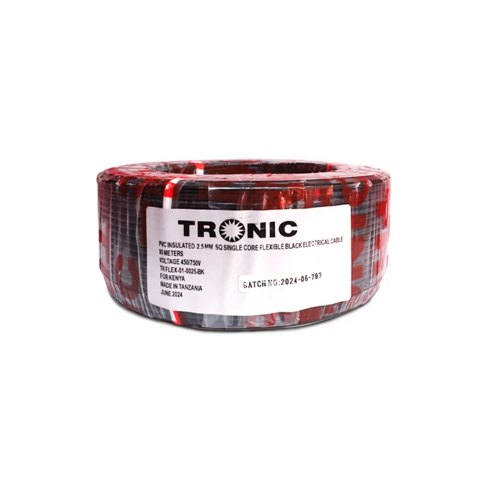 PVC Insulated 2.5mm² Single Core Flexible Black Cable – 90m
