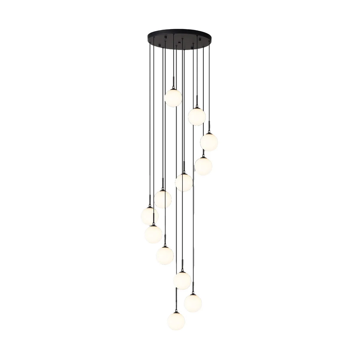 12-Globe Spiral Pendant Chandelier with Matte Black Finish