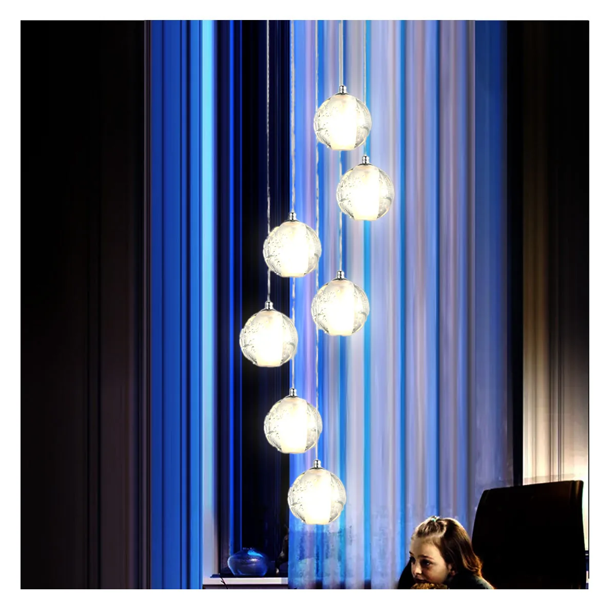 7-Globe Crystal Pendant Chandelier with Chrome Finish
