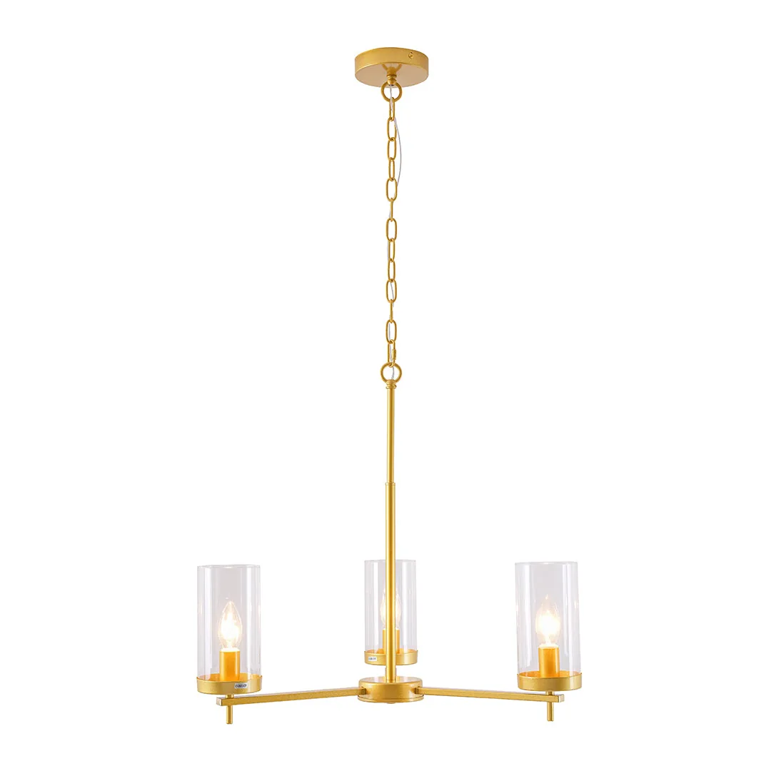 Golden 3-Light Pendant Lamp with Clear Glass Shades (E14)