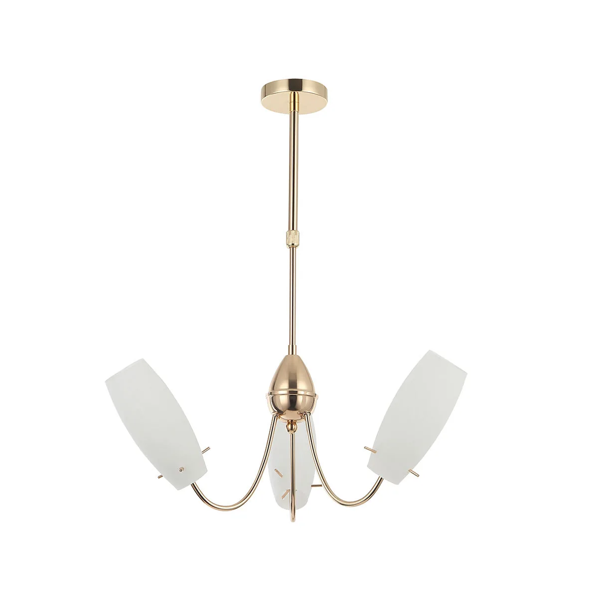 Golden Chandelier Lamp with White Glass Shades – 3×E14, Iron & Glass