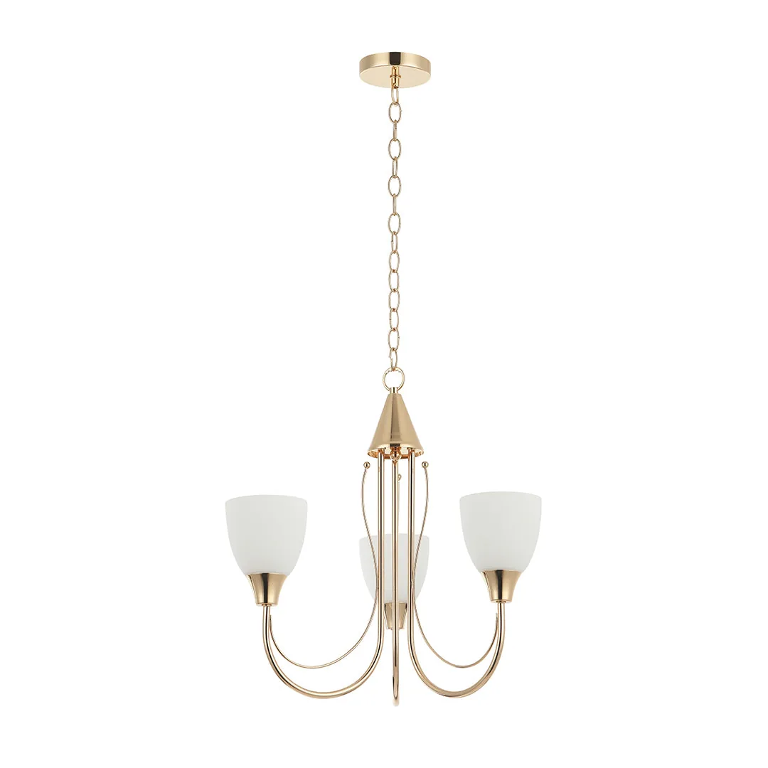 Golden Chandelier with Frosted Glass Shades – 3-Light Decorative Fixture