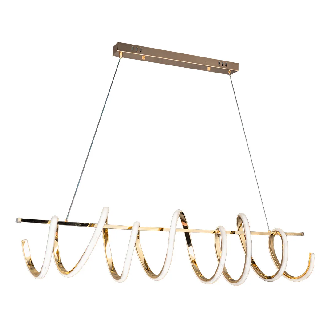 Golden Spiral Bar Chandelier – 70W LED, 3-Colour Adjustable