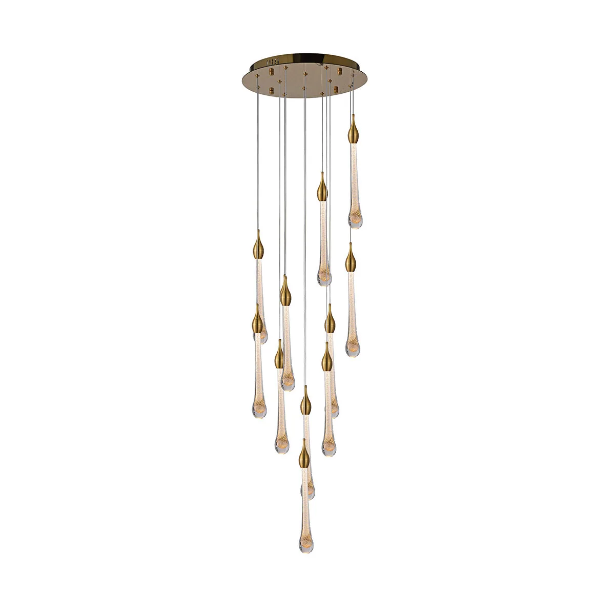 Luxury Cascading LED Chandelier Gold Multi-Drop Pendant Light 12 Lamp
