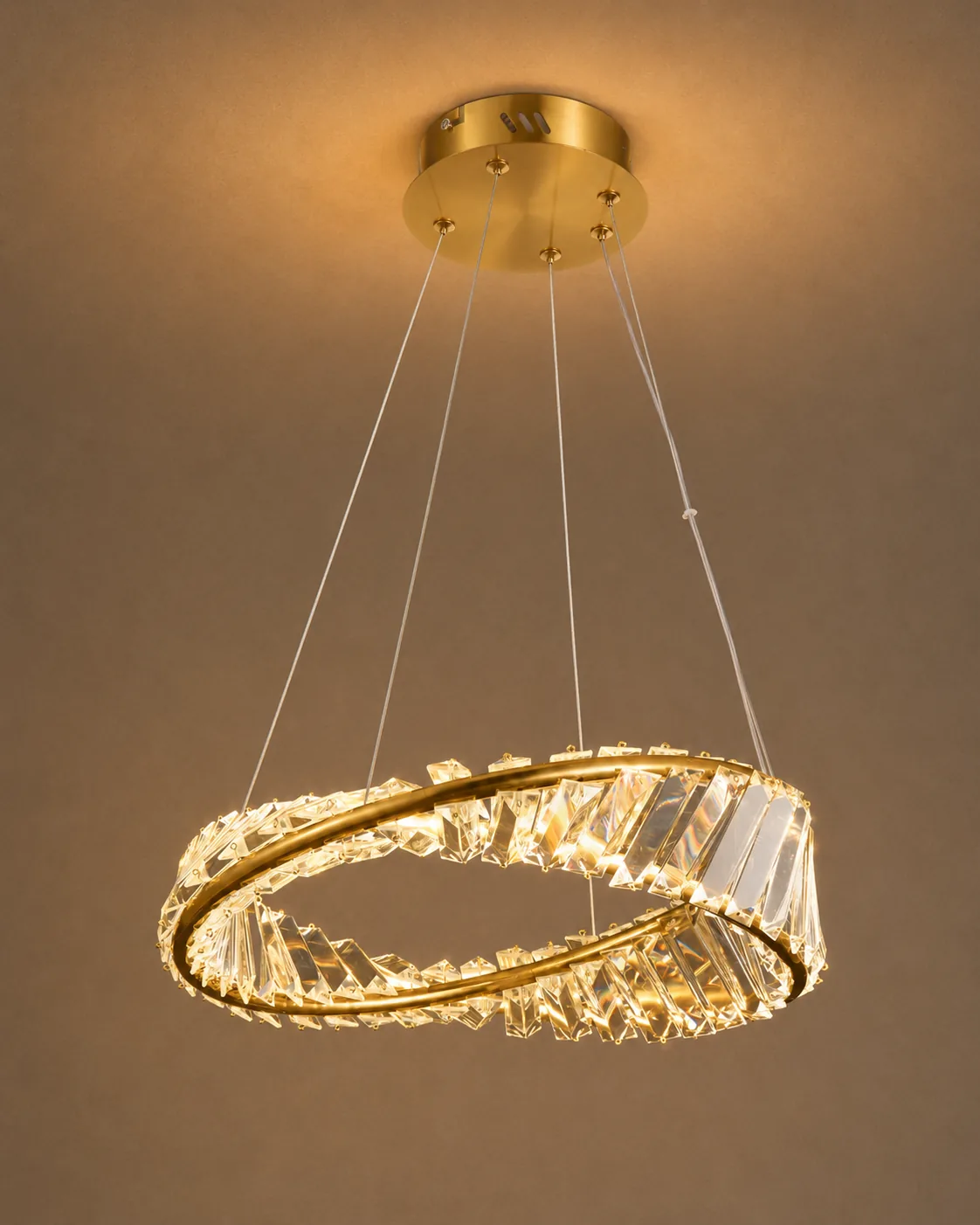 Luxury Crystal Ring Pendant Light – Gold LED Hanging Chandelier