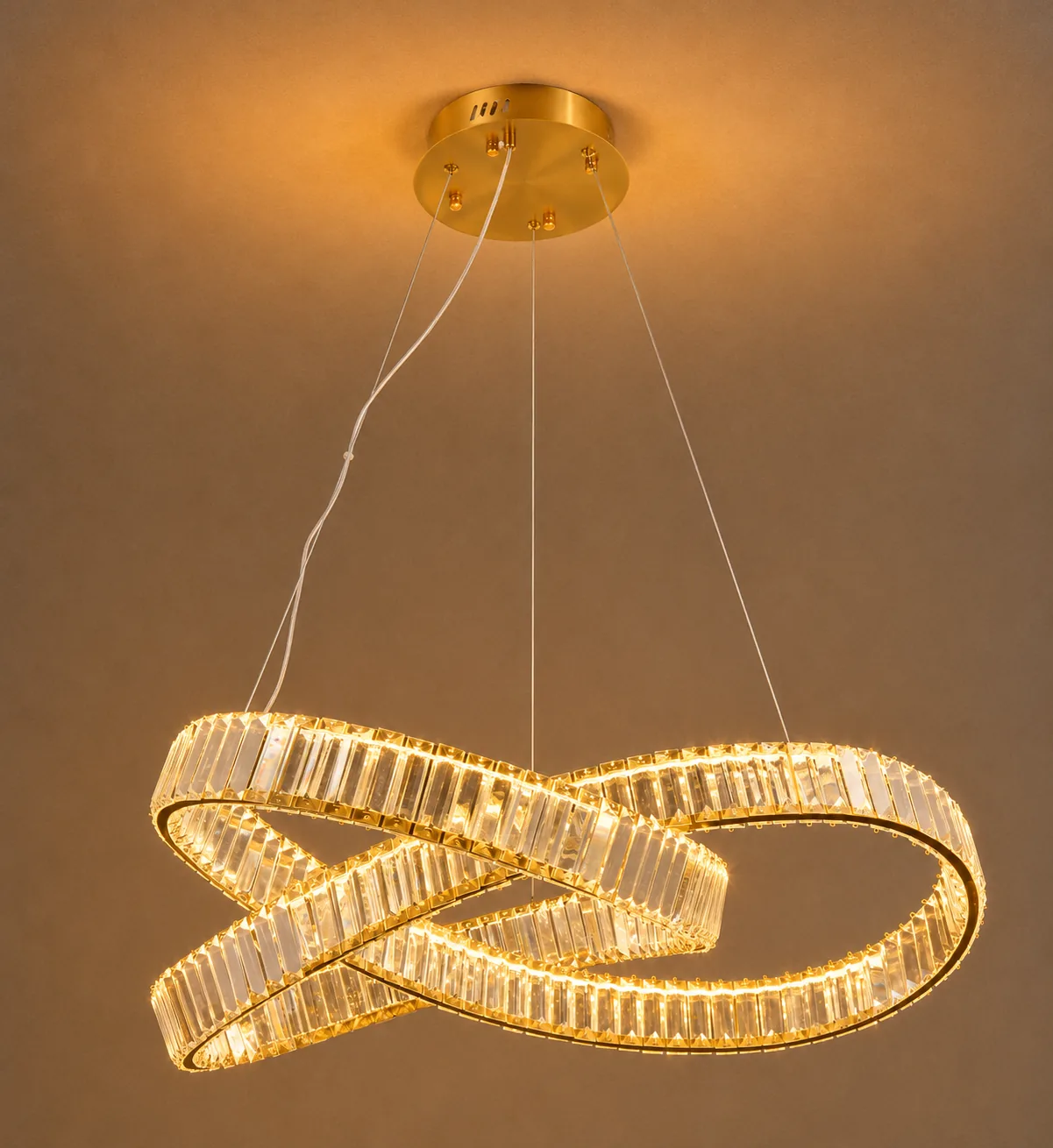 Luxury Infinity Crystal Pendant Light – Gold LED Chandelier
