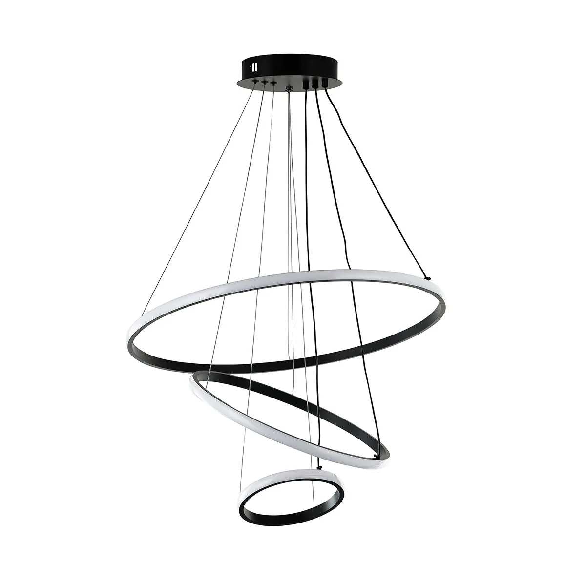 Modern LED Chandelier with Black and White Spiral Rings 75 Watt