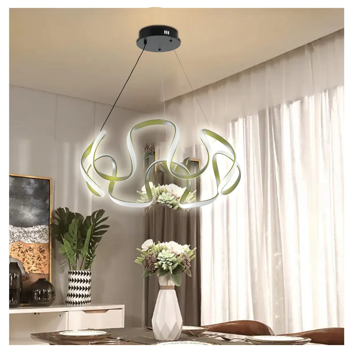 Modern Wave LED Pendant Light Contemporary Black & White Ceiling Fixture for Stylish Interiors