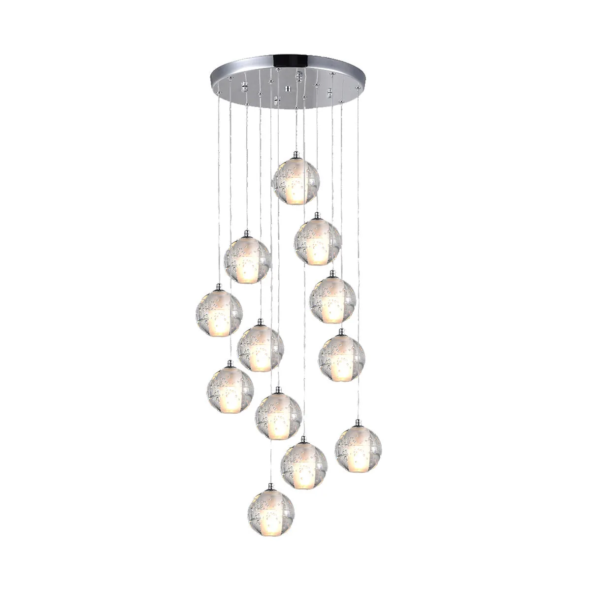 5-Light Pendant Lamp – Silver/White Finish, E14 Base, Crystal-Inspired Glass