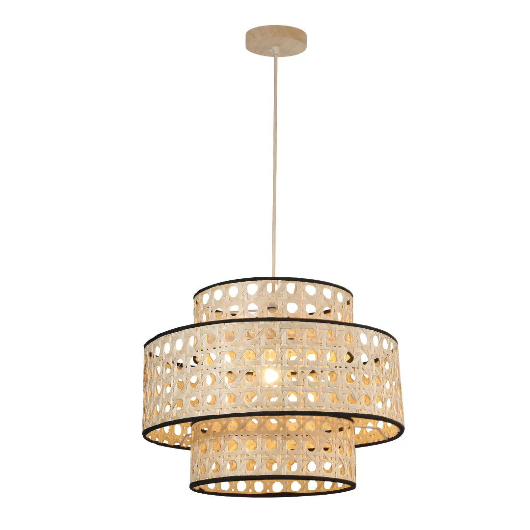 Bamboo Layered Pendant Lamp – Natural Wood Finish