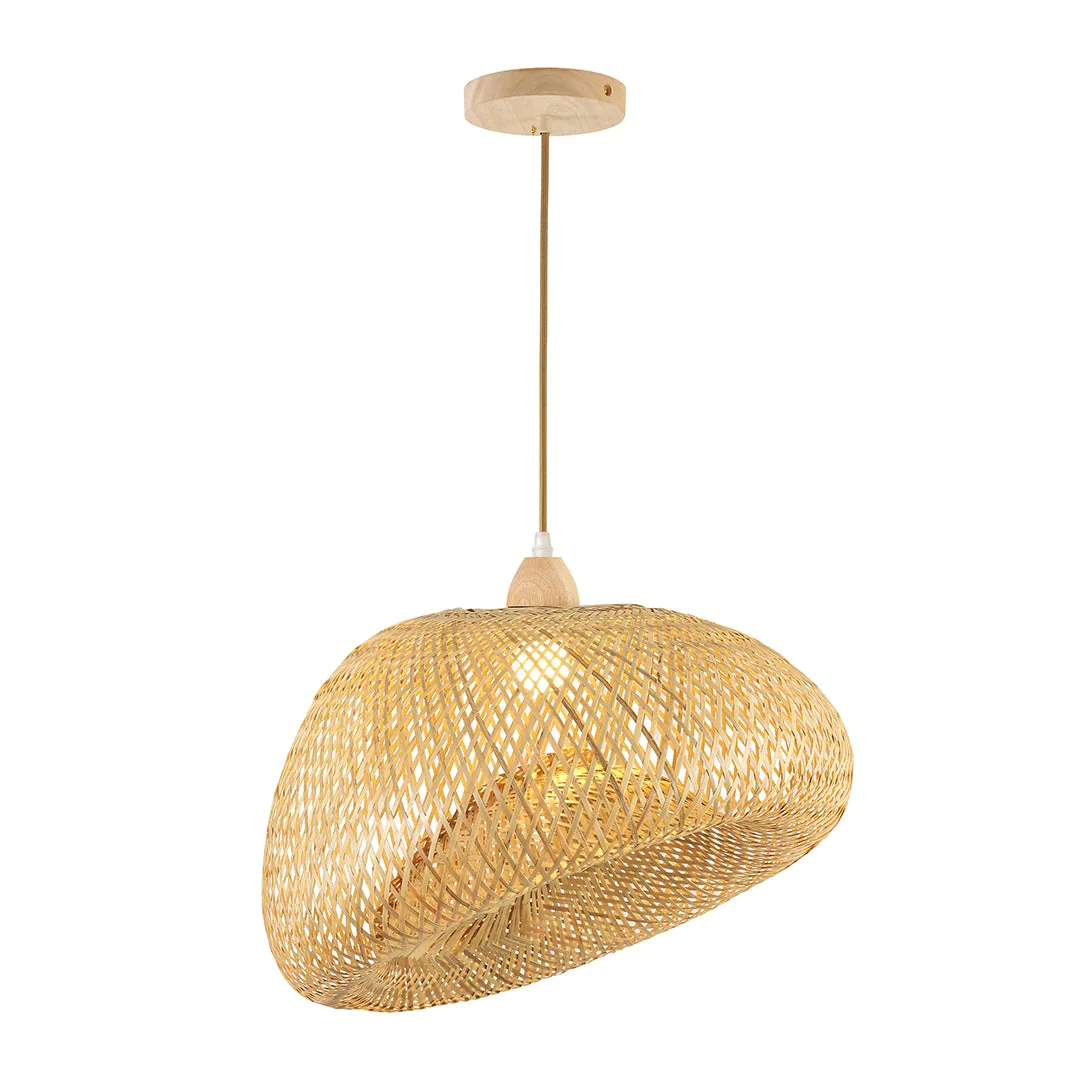 Bamboo Pendant Lamp – Natural Wood Style, E27 Holder