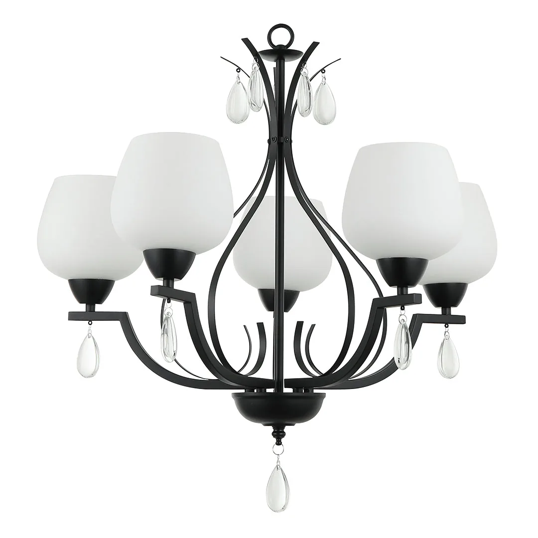 Black & White 5-Light Frosted Glass Pendant
