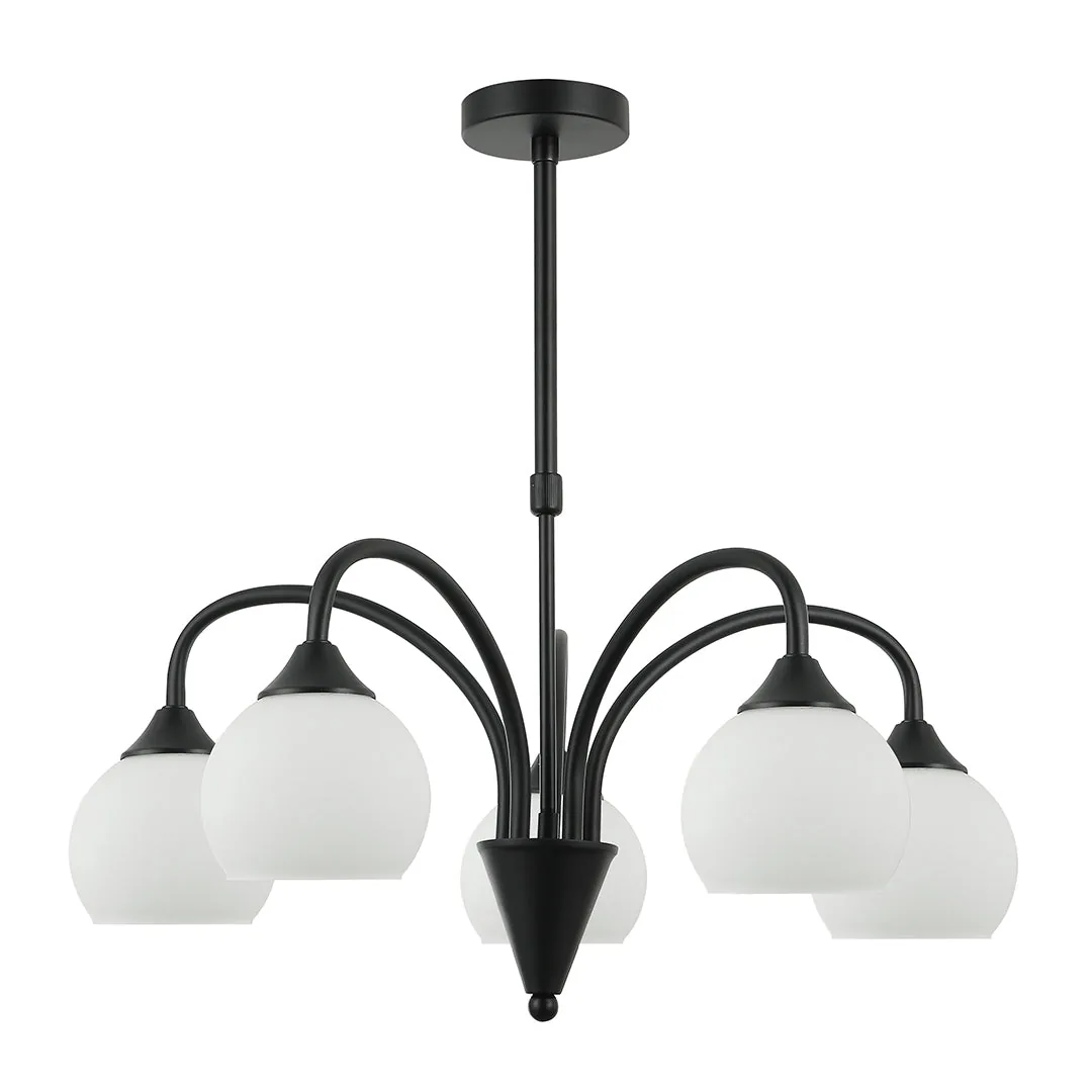 Black & White 5-Light Pendant Lamp – Curved Elegance for Classic Interiors