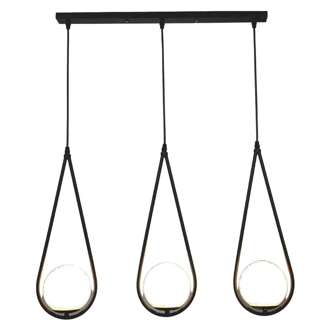 Black 3-Light Pendant Lamp with Teardrop Glass Shades (E27)