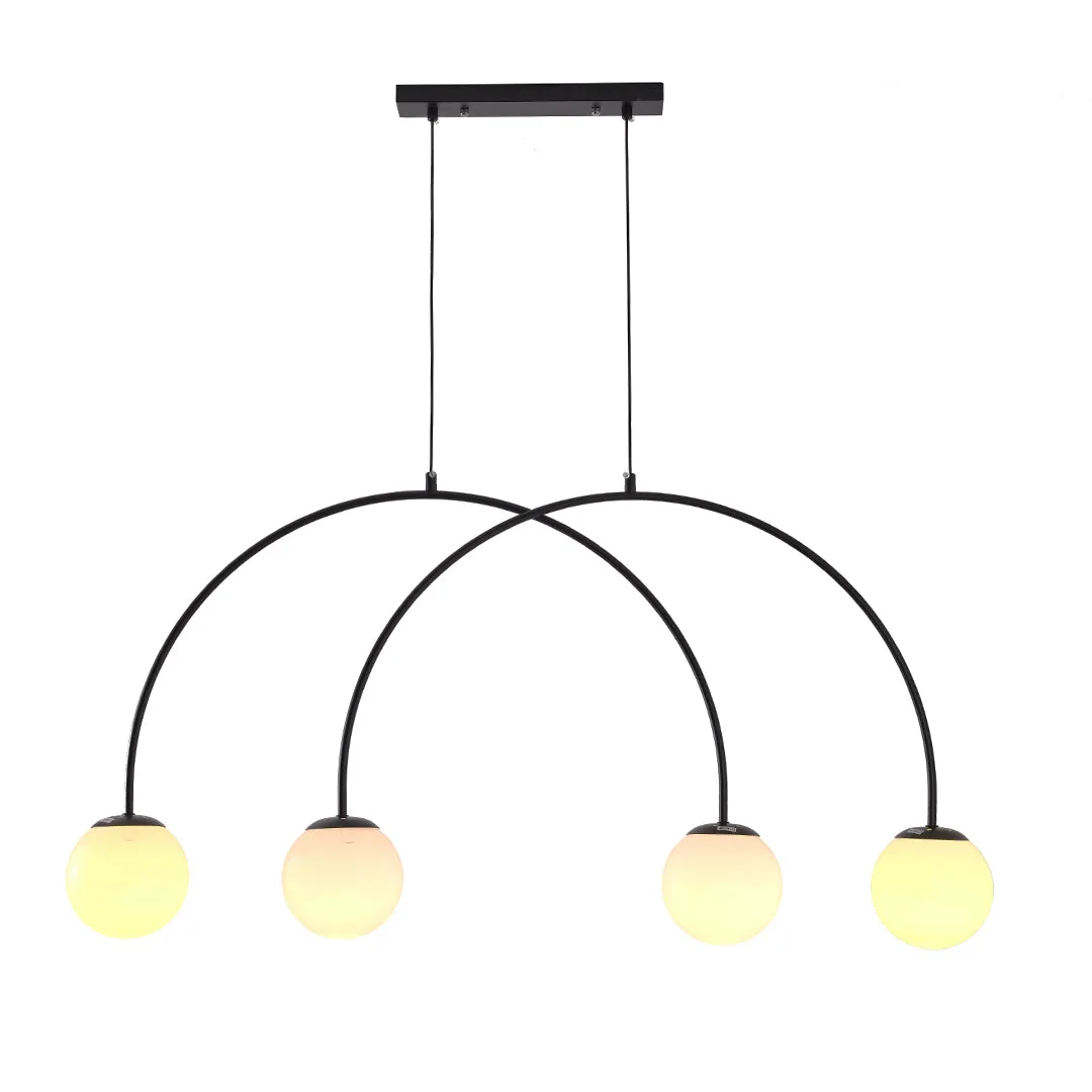 Black Modern Arc Pendant with Four White Shades