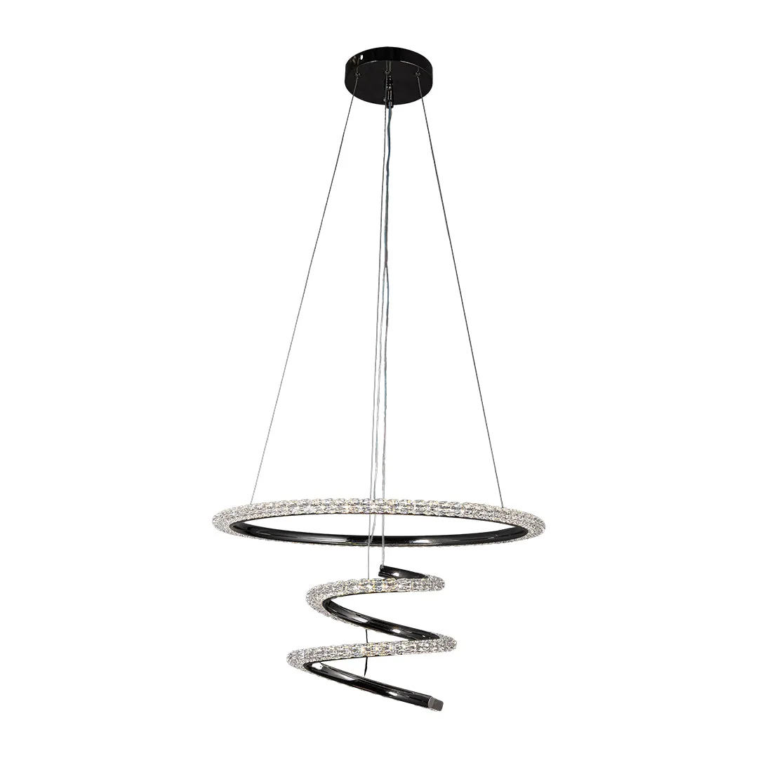 Black Spiral LED Pendant Light – 60W, Crystal Glow Finish