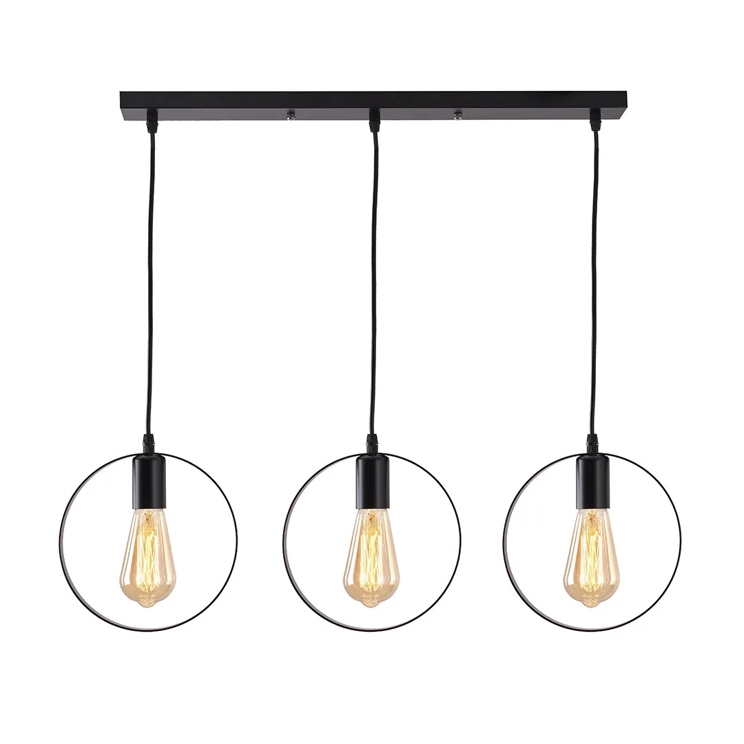 Black Triple Pendant with Exposed Bulb Design