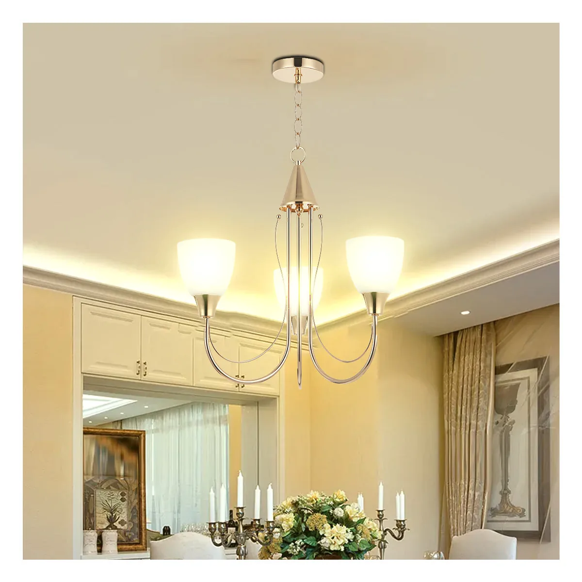 Chandelier Light Pendant Lamp Golden E27 Bulb With 3 Lamp