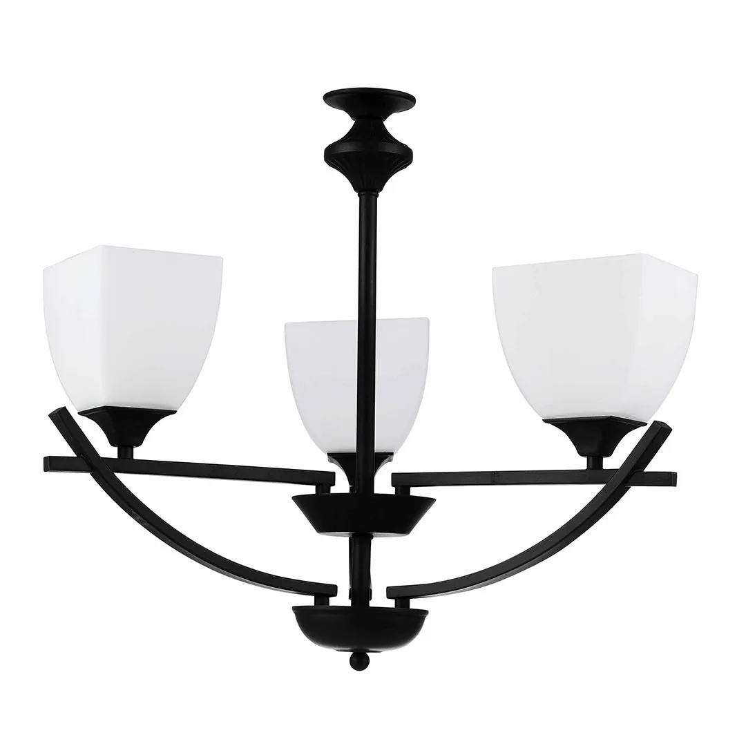 Classic Black 3-Light Pendant Lamp with Frosted Glass