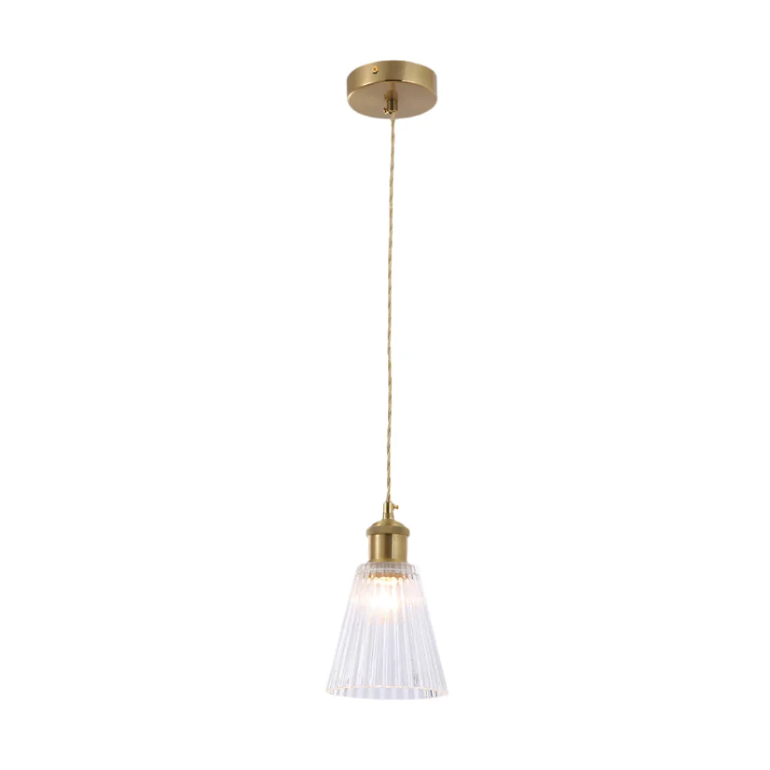 Cone Crystal Glass Pendant Light with Brass Accent