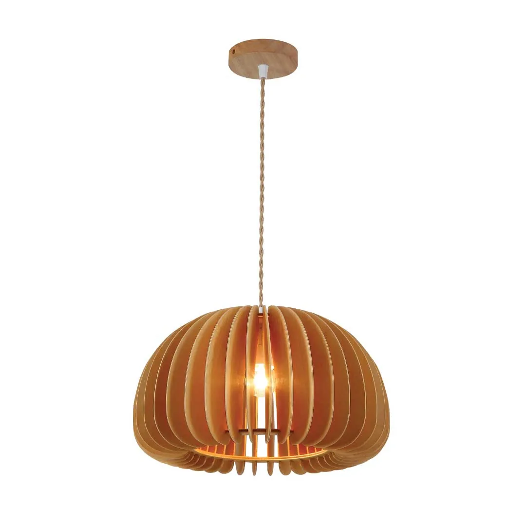 Contemporary Wooden Dome Pendant Light