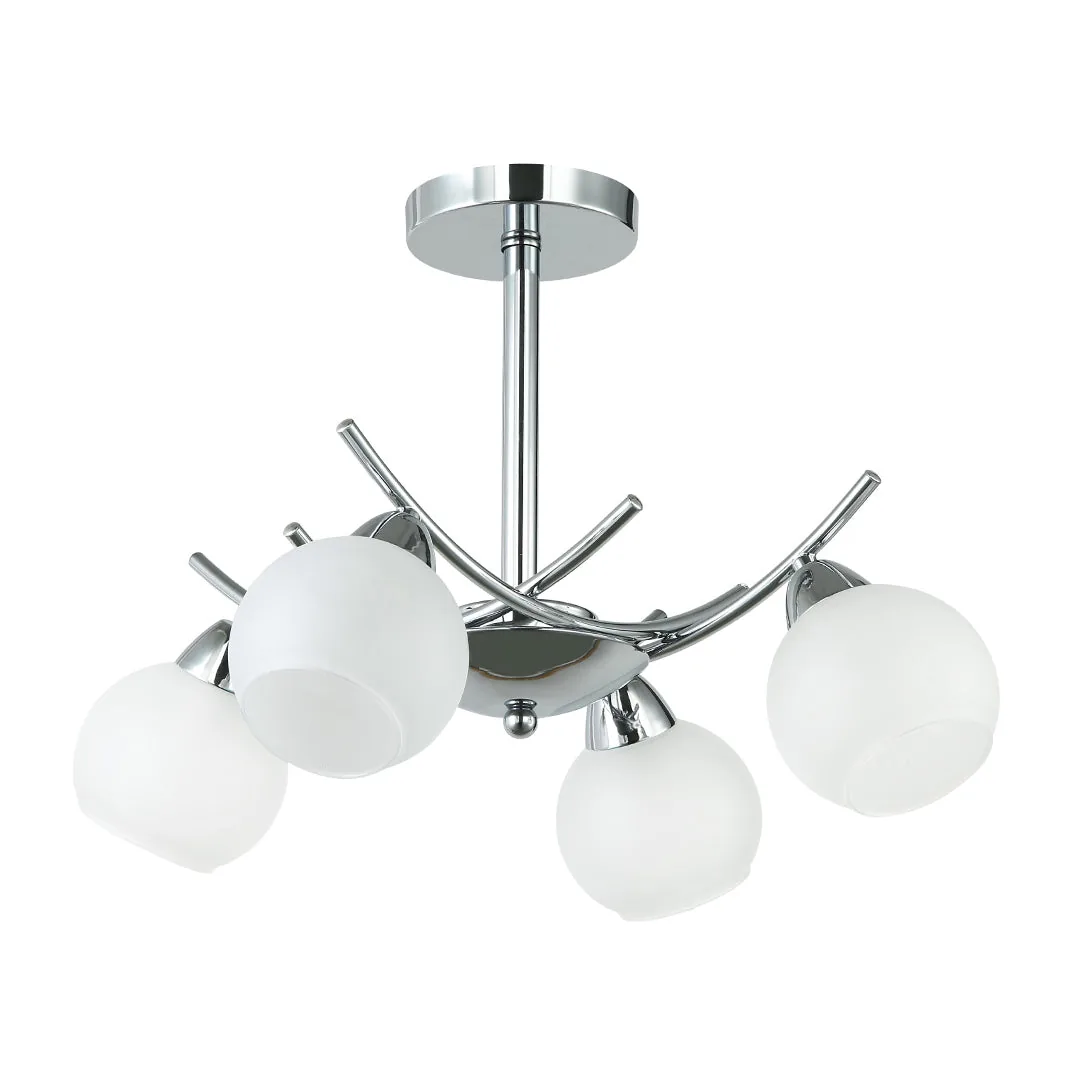 Elegant 4-Light Silver Pendant with Frosted Glass Globes