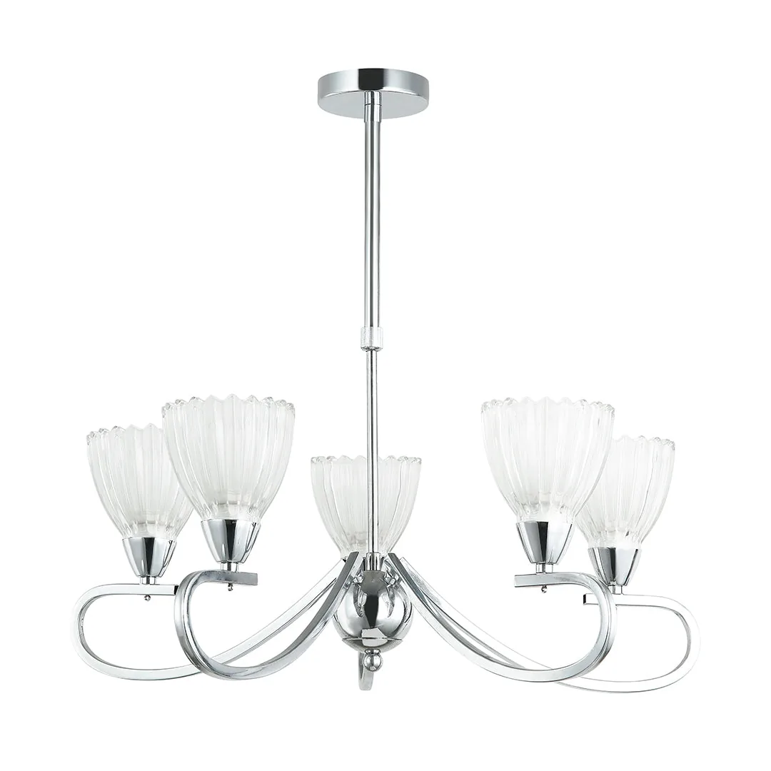 Elegant Silver 5-Light Frosted Glass Pendant