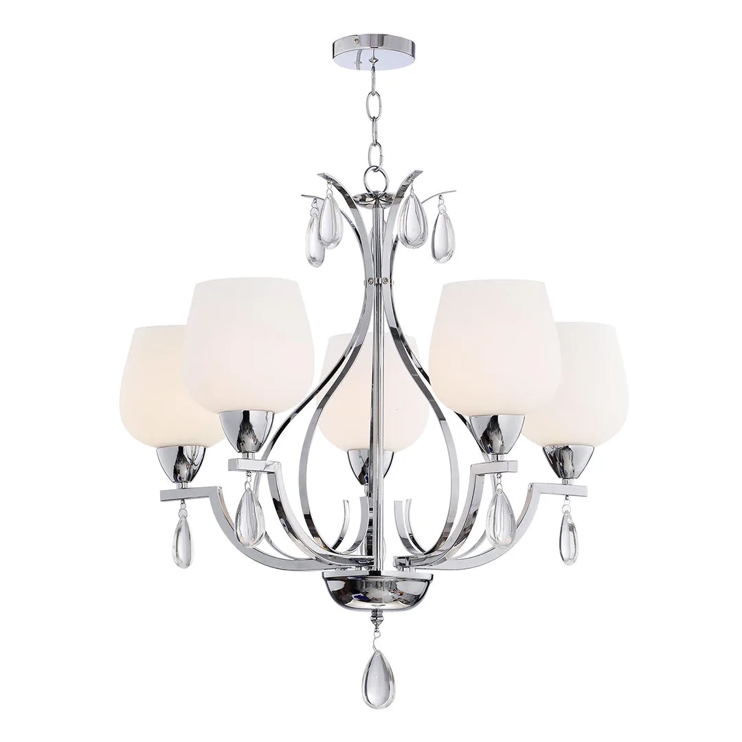 Elegant Silver 5-Light Frosted Glass Pendant