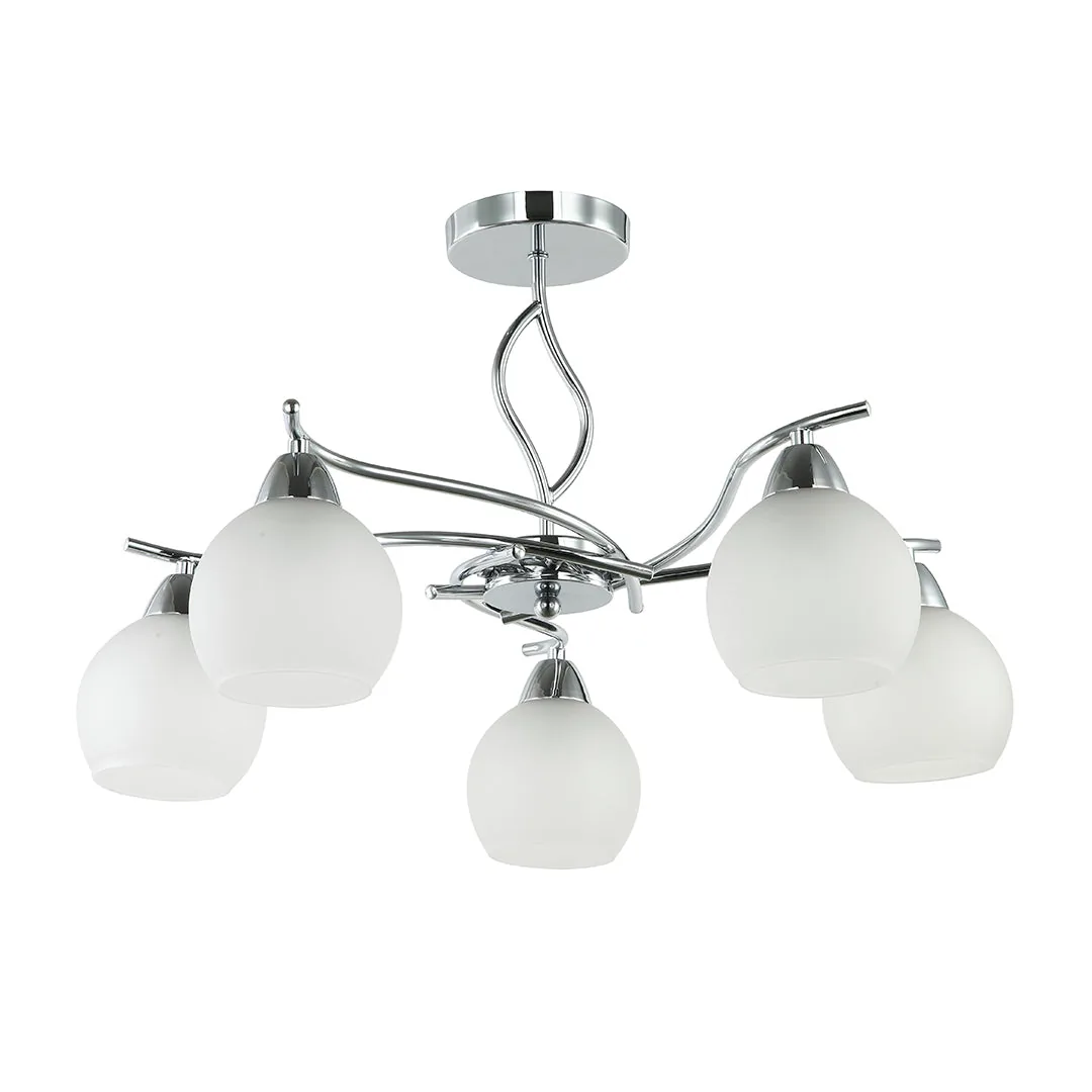 Elegant Silver 5-Light Frosted Glass Pendant