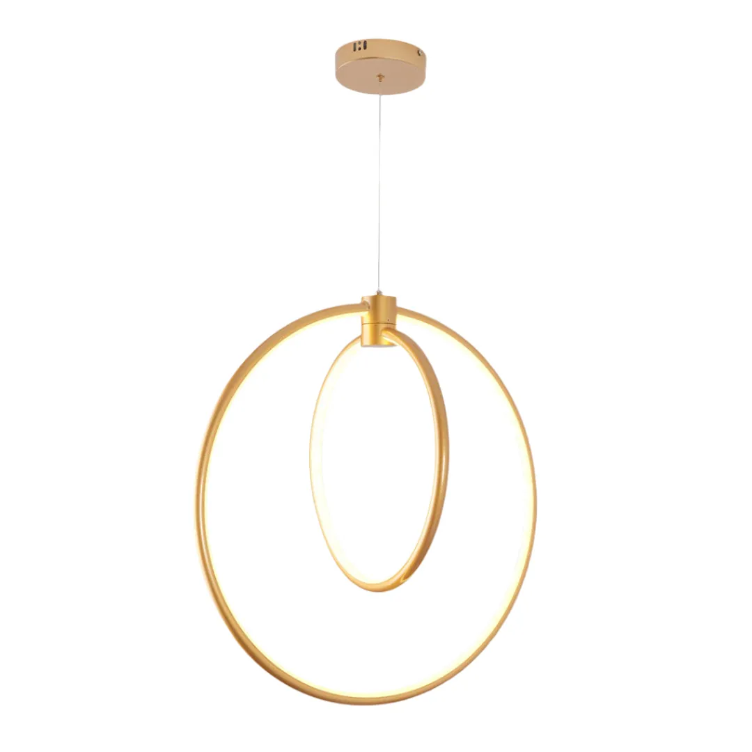 Golden Double-Ring LED Pendant Light – 55W, Color-Changing