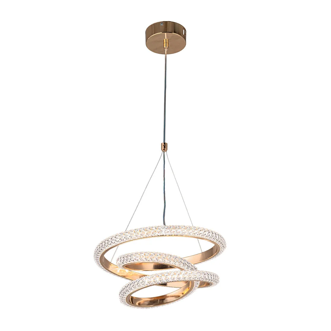 Golden Intertwined LED Pendant Light – 45W, Crystal Finish