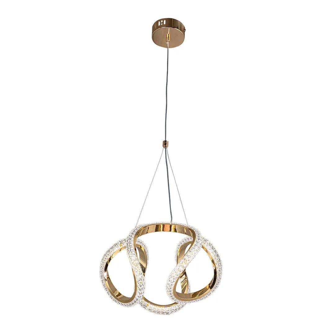 Golden Spiral LED Pendant Light – 40W, Crystal-Style Loops