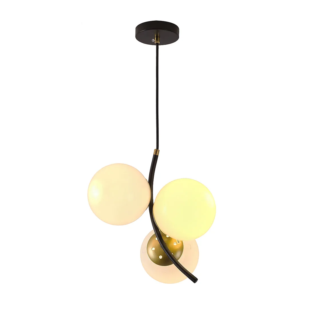 Modern Triple-Globe Pendant Light – Black, Gold & White (E27)