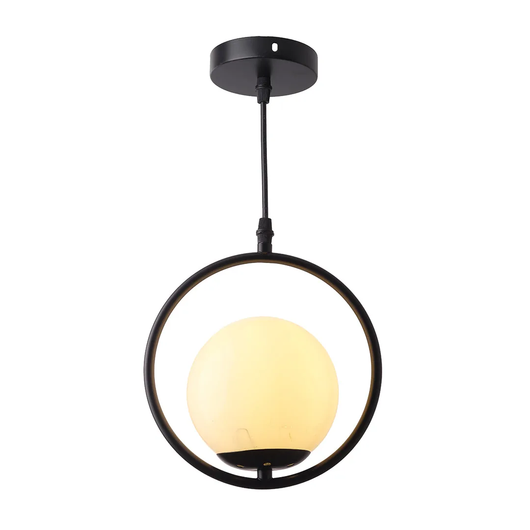 Round Black Pendant with White Globe