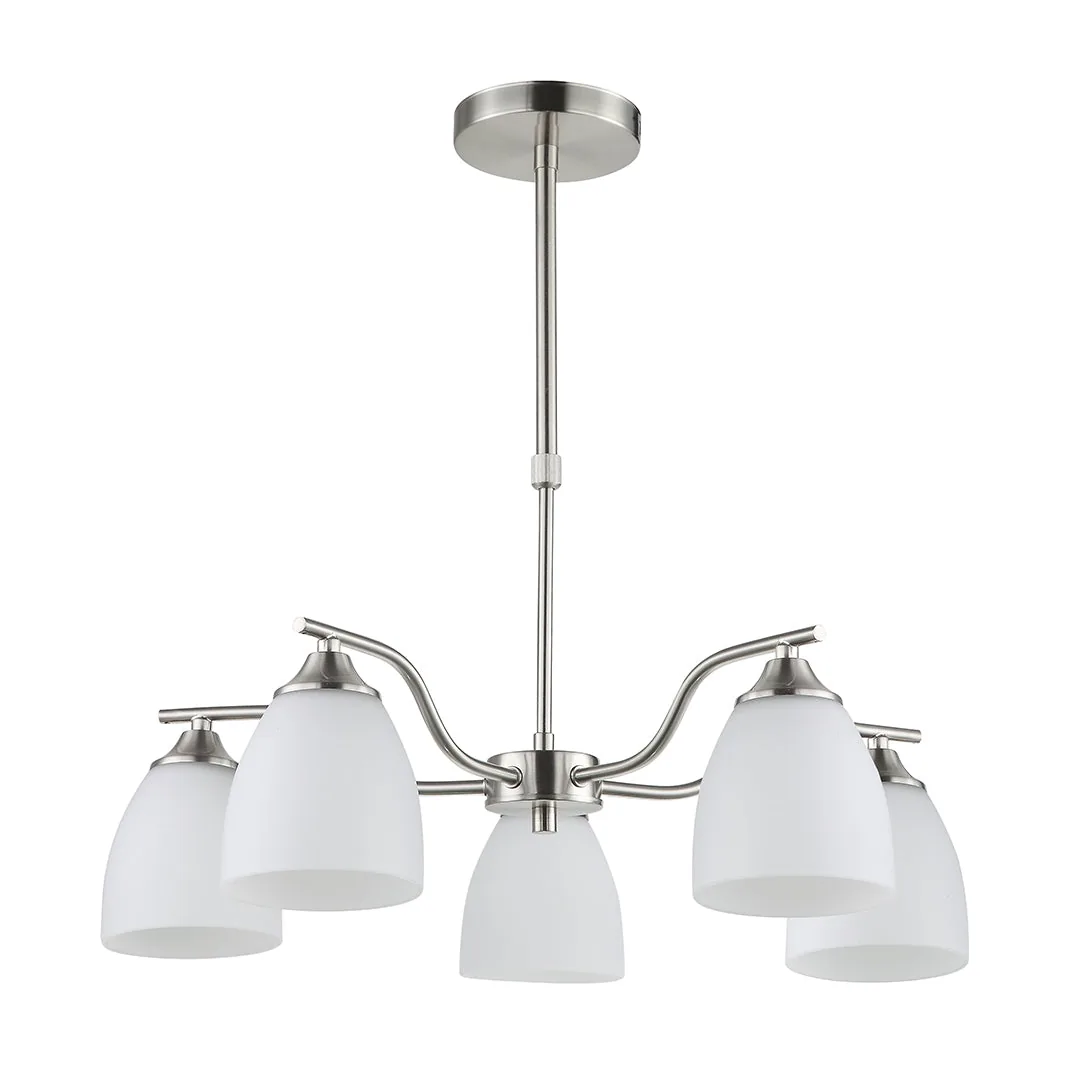 Silver & White 5-Light Glass Pendant