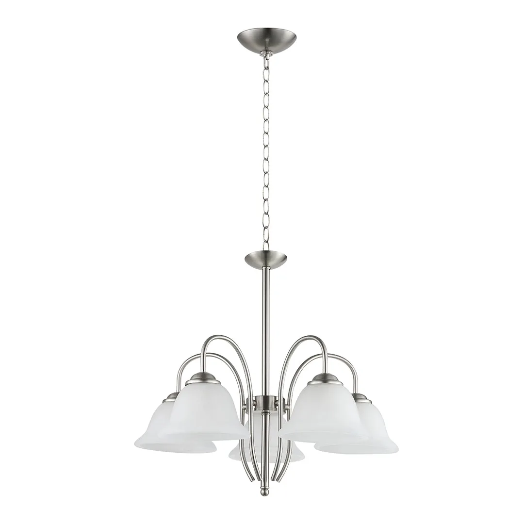 Silver & White 5-Light Pendant with Curved Arms