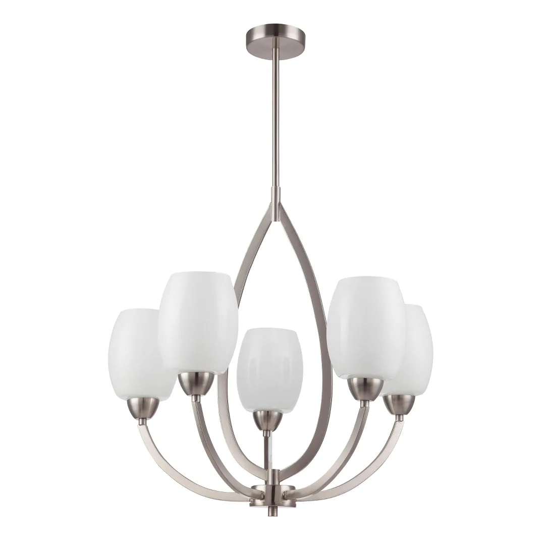 Silver & White 5-Light Pendant with Frosted Glass Shades
