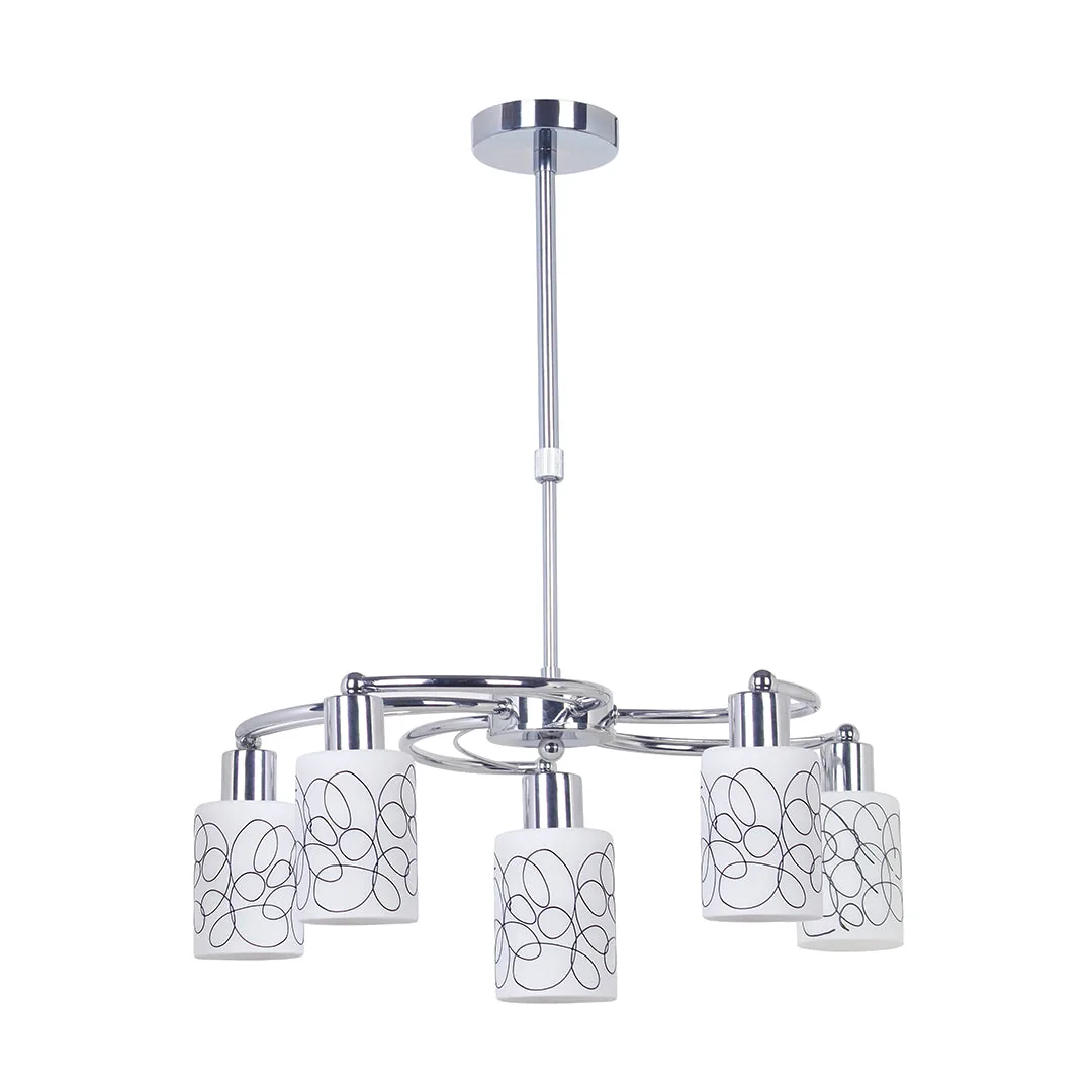 Silver 5-Light Decorative Pendant Lamp with Patterned Glass