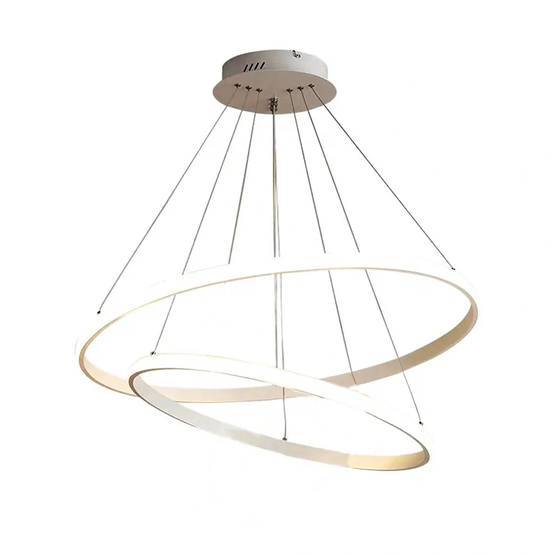 White Twin-Ring Pendant Light – 63W LED, 3-Colour Adjustable